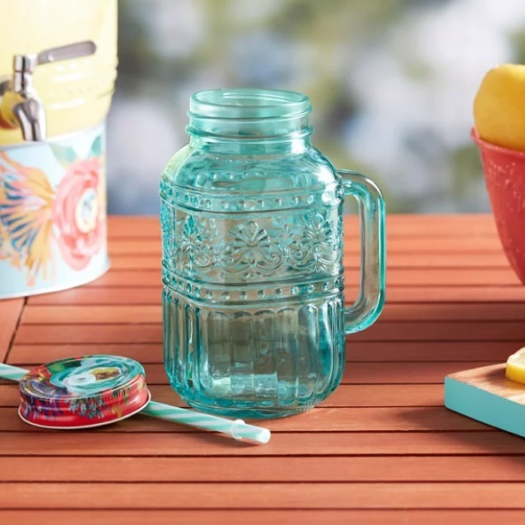 The Pioneer Woman Delaney Cassie glass 32-Fluid-Ounce Mason Jar
Tumbler, Teal: - Picture 2 of 5